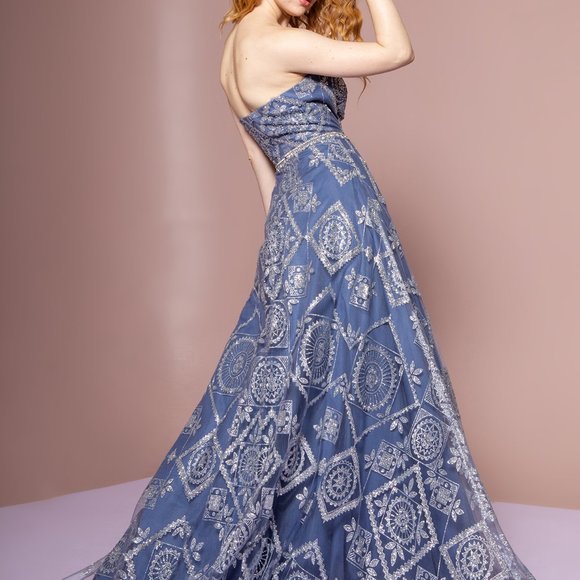 Bateau Neckline Long Prom Dress GSGL2650 - Picture 2 of 5